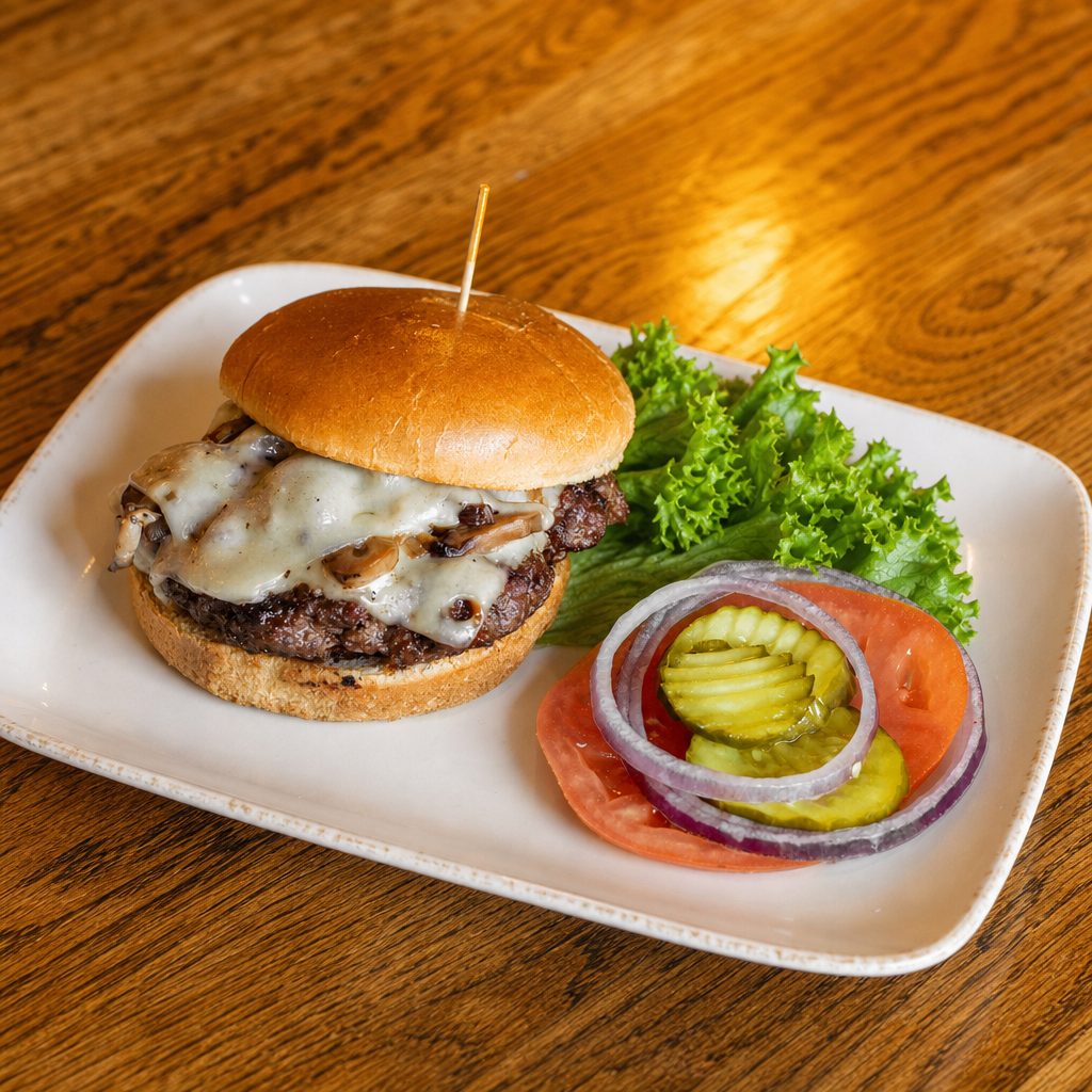 Mushroom & Swiss Burger.