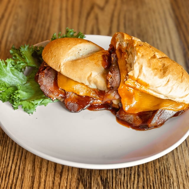 Spicy Smoked Brisket and Cheddar Sandwich.