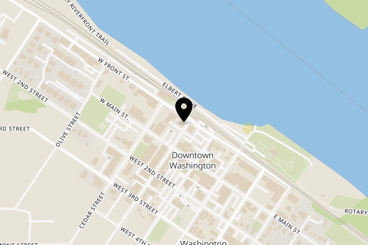 Map showing the location of Marquarts Landing Inc on 300 West Front Street in Washington